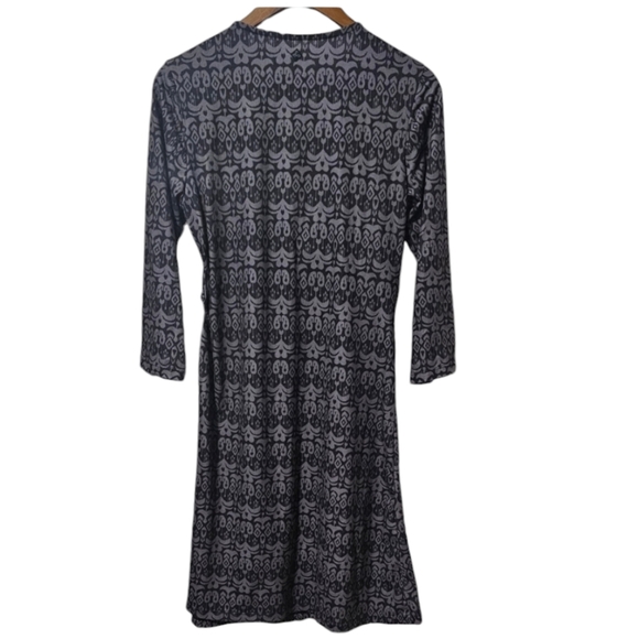 Prana Faux Wrap Ikat Print Dress – Grey/Dark Grey, Size L - Picture 2 of 8